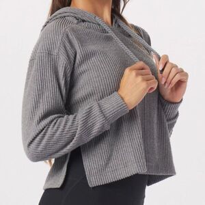 Glyder Valley Cropped Hoodie Charcoal Grey L Comfy Travel Yoga Loungewear